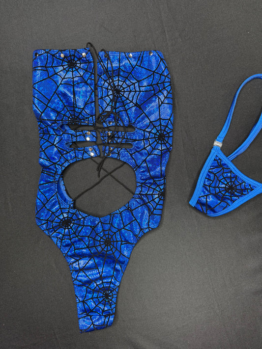 Royal Blue Web Spandex One-Piece Lingerie Outfit