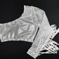 Microdot Silver/White Fringe Single Sleeve/Shorts Two-Piece Lingerie Outfit