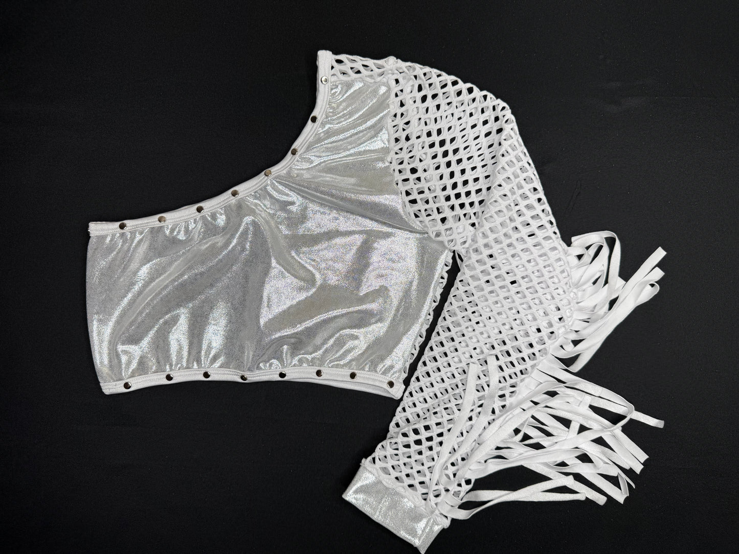 Microdot Silver/White Fringe Single Sleeve/Shorts Two-Piece Lingerie Outfit