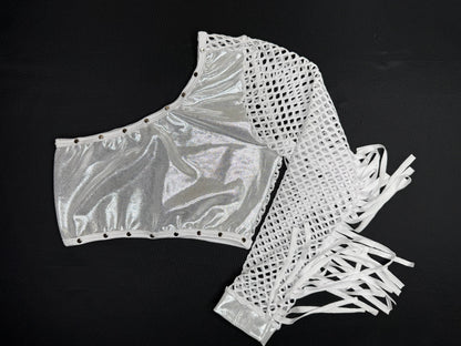 Microdot Silver/White Fringe Single Sleeve/Shorts Two-Piece Lingerie Outfit