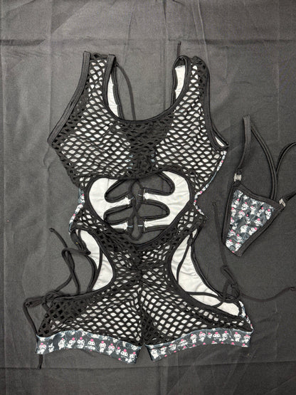 Black Kuromi Spandex Romper Lingerie Outfit