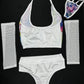 Holographic Money Print Three-Piece Lingerie Outfit