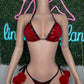 Red/Black Spandex Red Fur Two-Piece Bikini Lingerie Outfit
