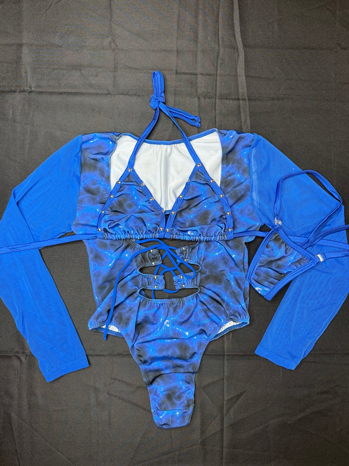 Royal Blue/Royal Blue Mesh Bikini Leotard Lingerie Outfit