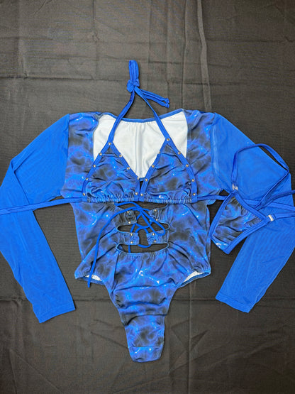 Royal Blue/Royal Blue Mesh Bikini Leotard Lingerie Outfit