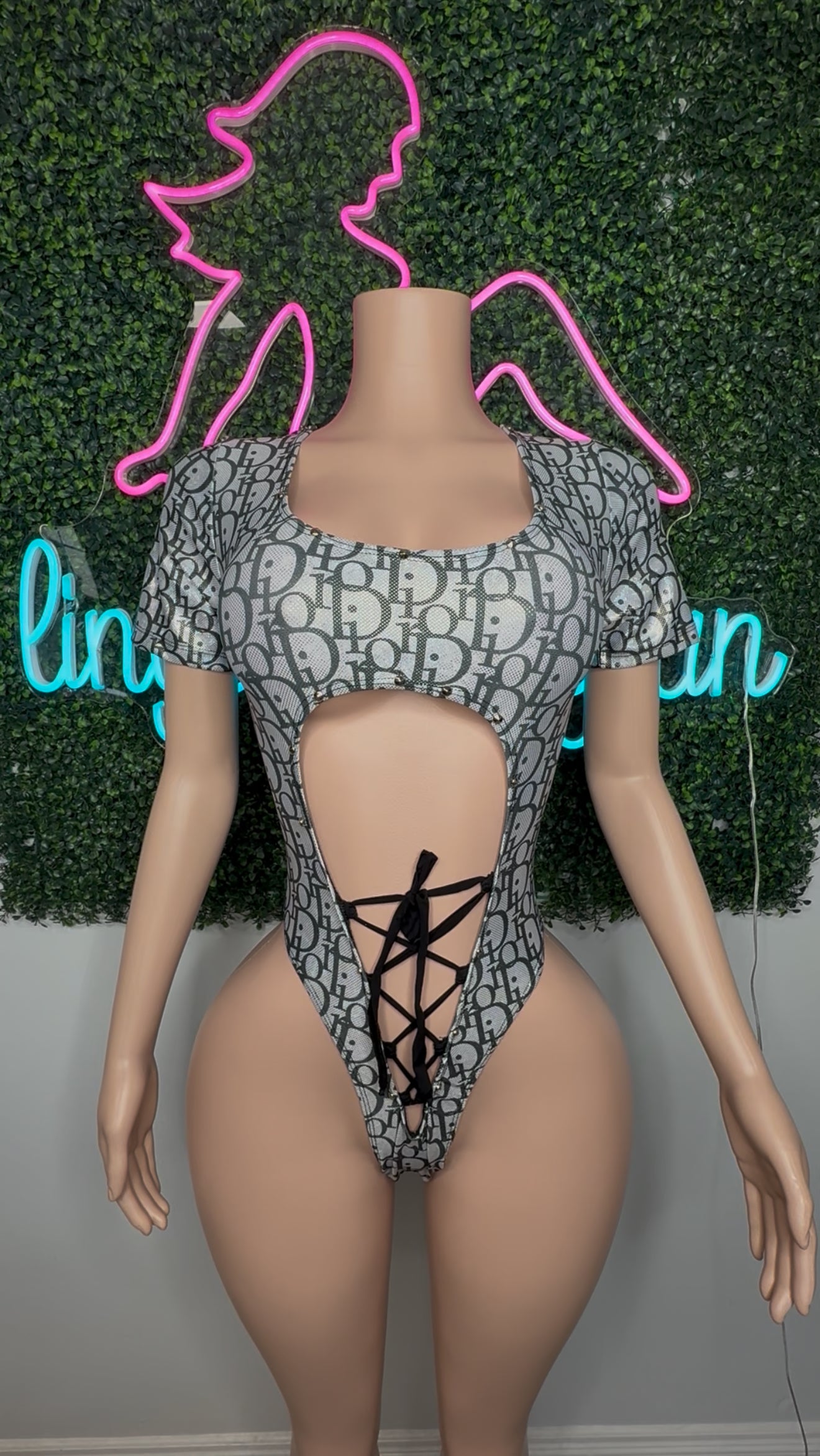 Holographic Silver Designer Leotard One-Piece Lingerie Outfit