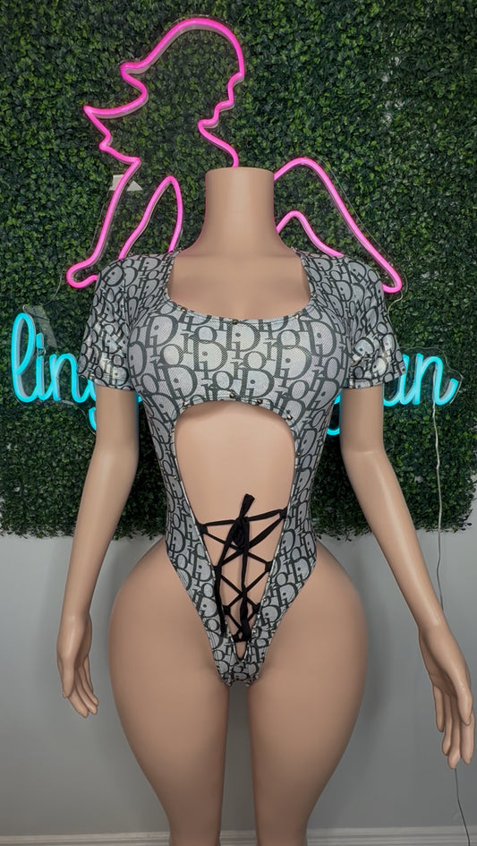 Holographic Silver Designer Leotard One-Piece Lingerie Outfit