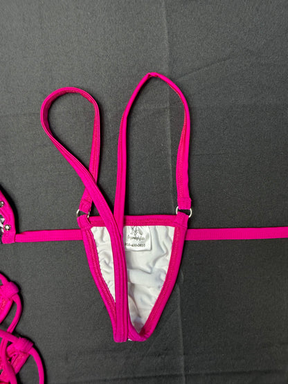 Black Designer/Fuchsia Spandex Two-Piece Shorts Lingerie Outfit