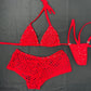 Red Fishnet Spandex Bikini Top/Shorts Two-Piece Lingerie Outfit