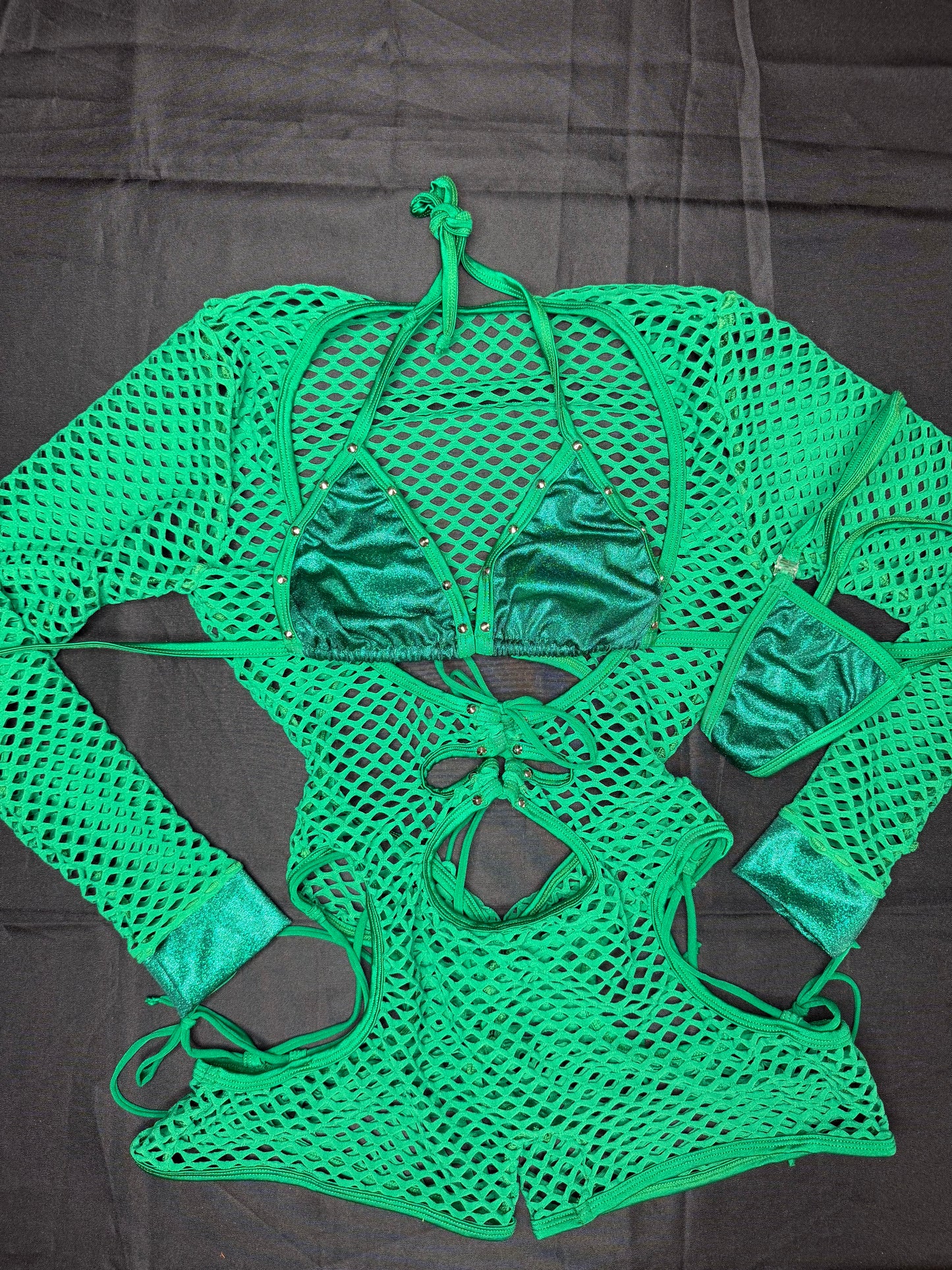 Metallic Green/Green Spandex Romper Lingerie Outfit