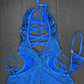 Royal Blue Spandex Spider Web One-Piece Romper Lingerie Outfit