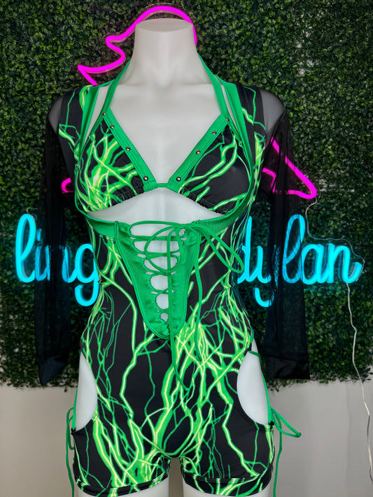 Green Lightning/Black Bartender Outfit