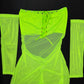Neon Green Mesh Three-Piece Cheeky Thong/Sleeves Lingerie Outfit