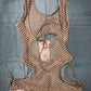 Brown Designer/Brown Fishnet Sleeveless Bikini Top Romper Lingerie Outfit
