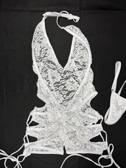 White Lace One-Piece Lingerie Outfit