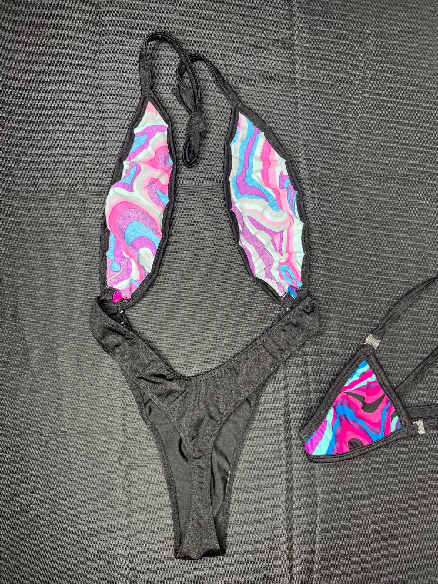 Purple/Black Spandex Sling-Shot One-Piece Lingerie Outfit
