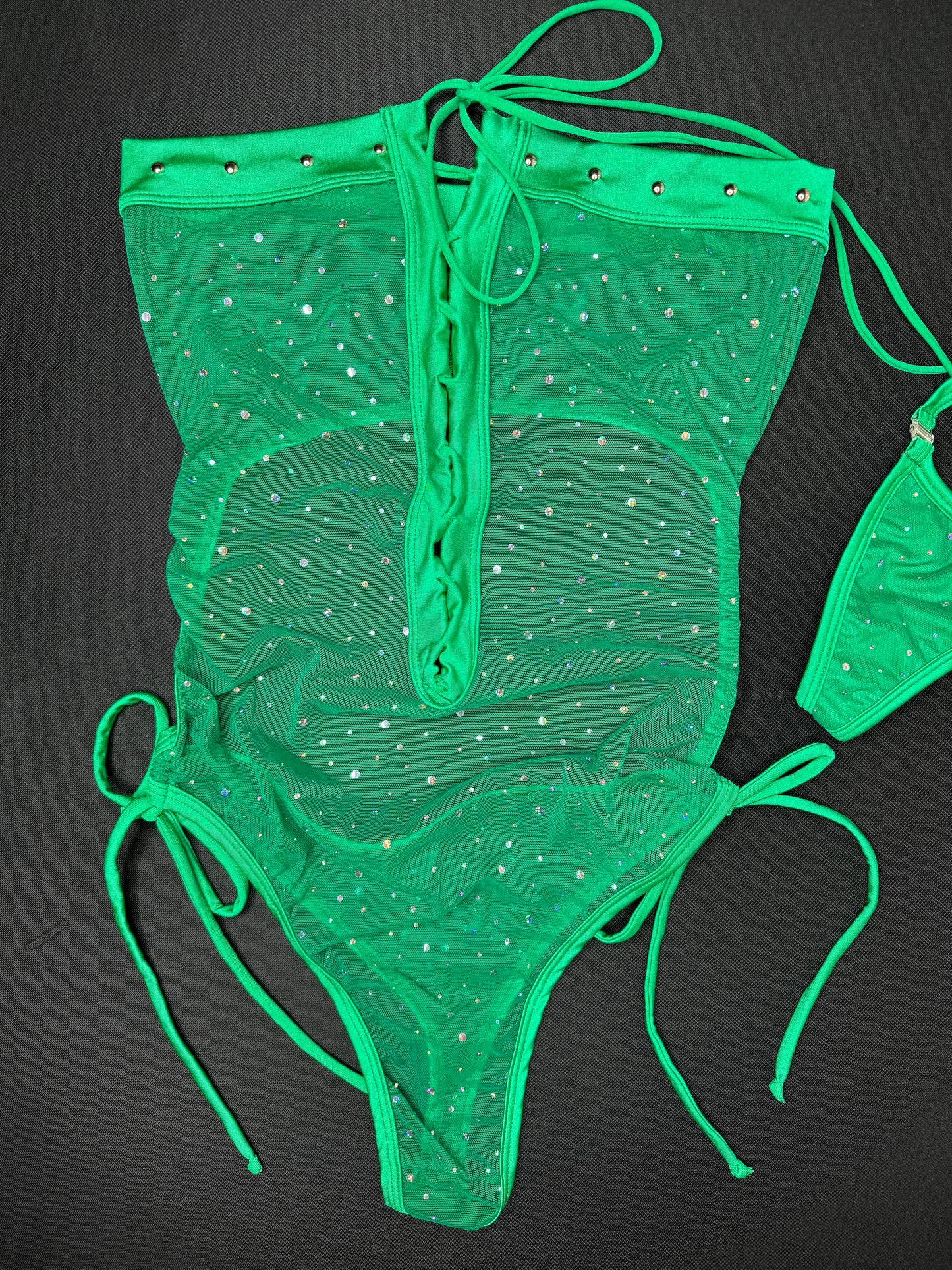 Kelly Green/Hunter Green Sparkle Mesh One-Piece Lingerie Outfit