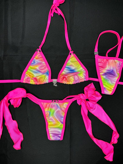 Hot Pink/Mystic Rainbow Two-Piece Lingerie Bikini Outfit