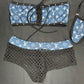 Designer Denim/Black Fishnet Tube Top/Shorts Two-Piece Lingerie Outfit