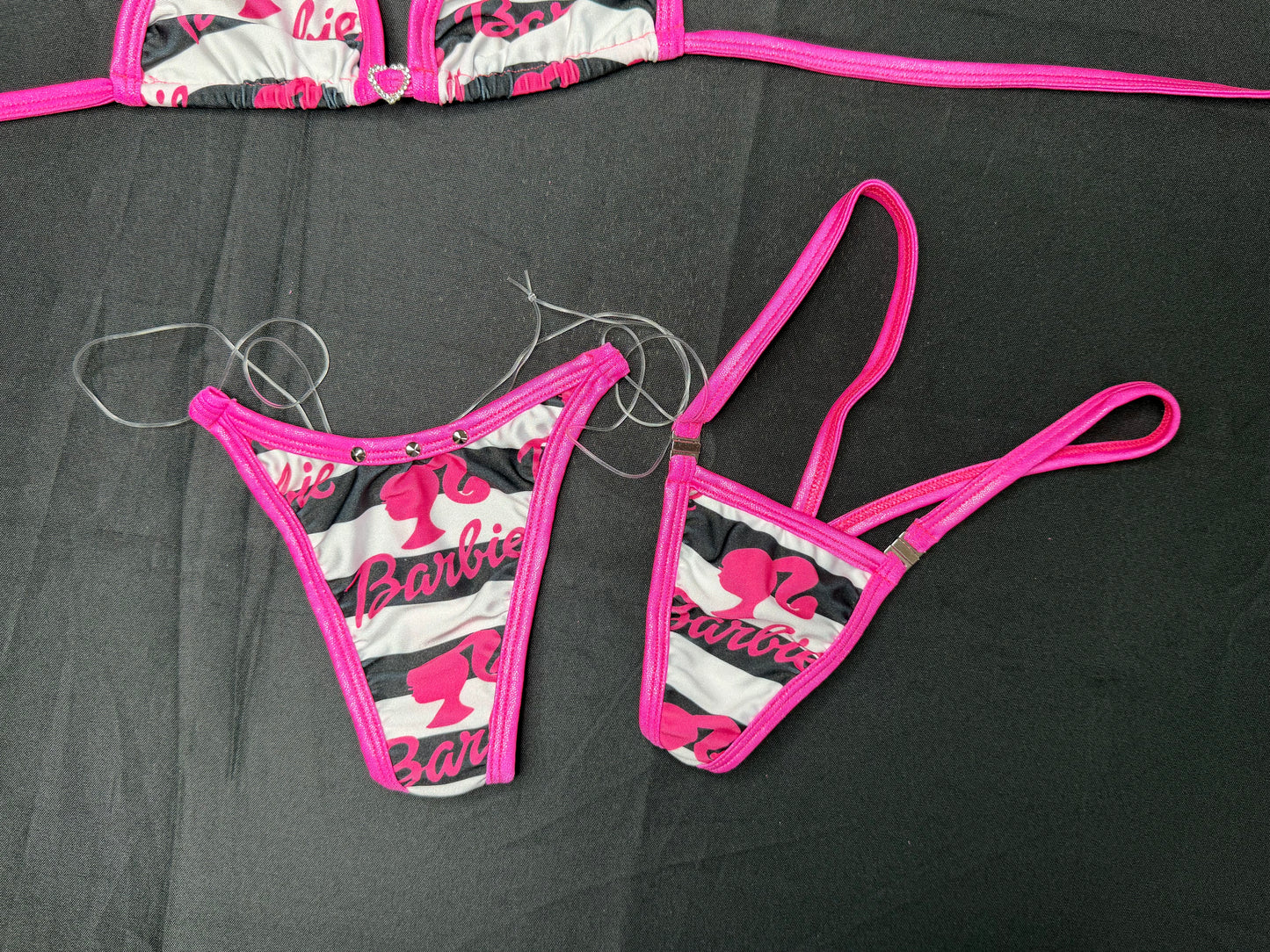 Hot Pink/White Designer Spandex Two-Piece Bikini Lingerie Outfit