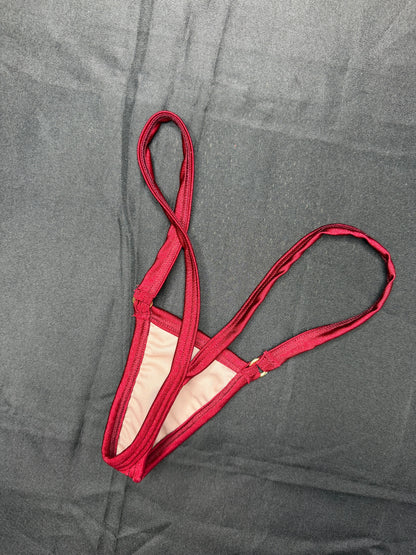 Red Mesh/Burgundy Spandex One-Piece Lingerie Outfit