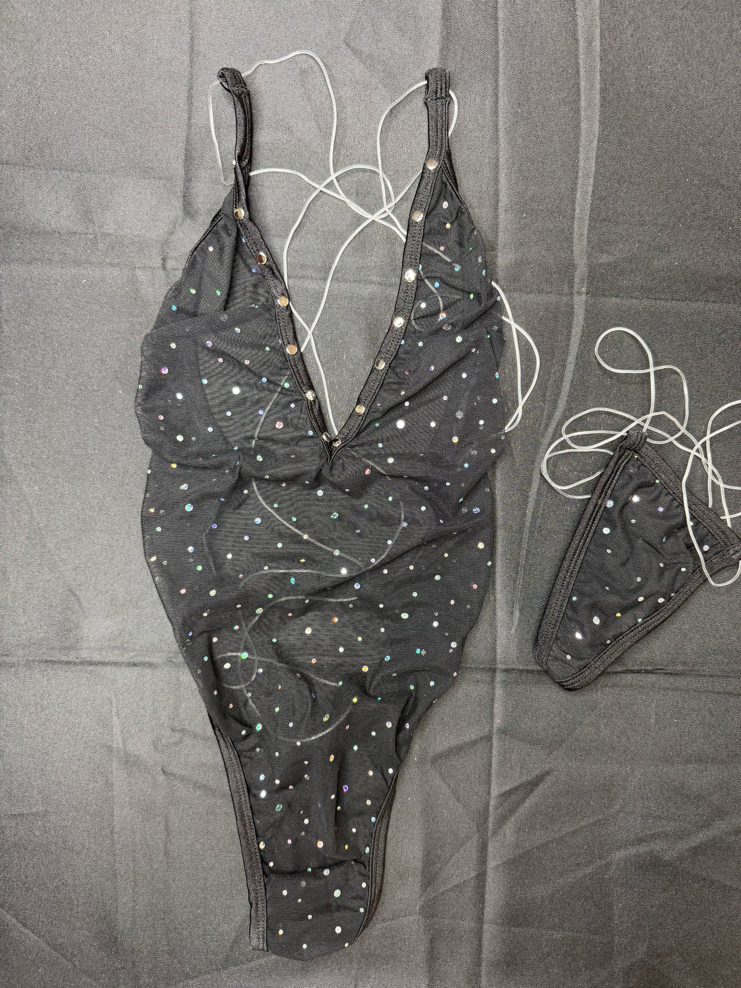 Black Sparkle Mesh/Black Spandex One-Piece Lingerie Outfit