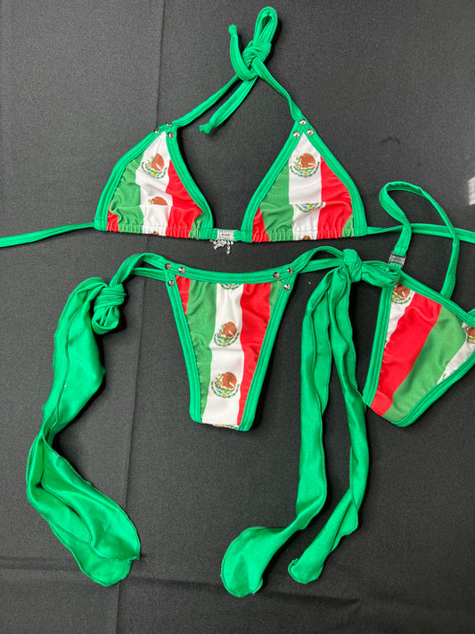 Green Mexican Flag Inspired Two-Piece Bikini Outfit