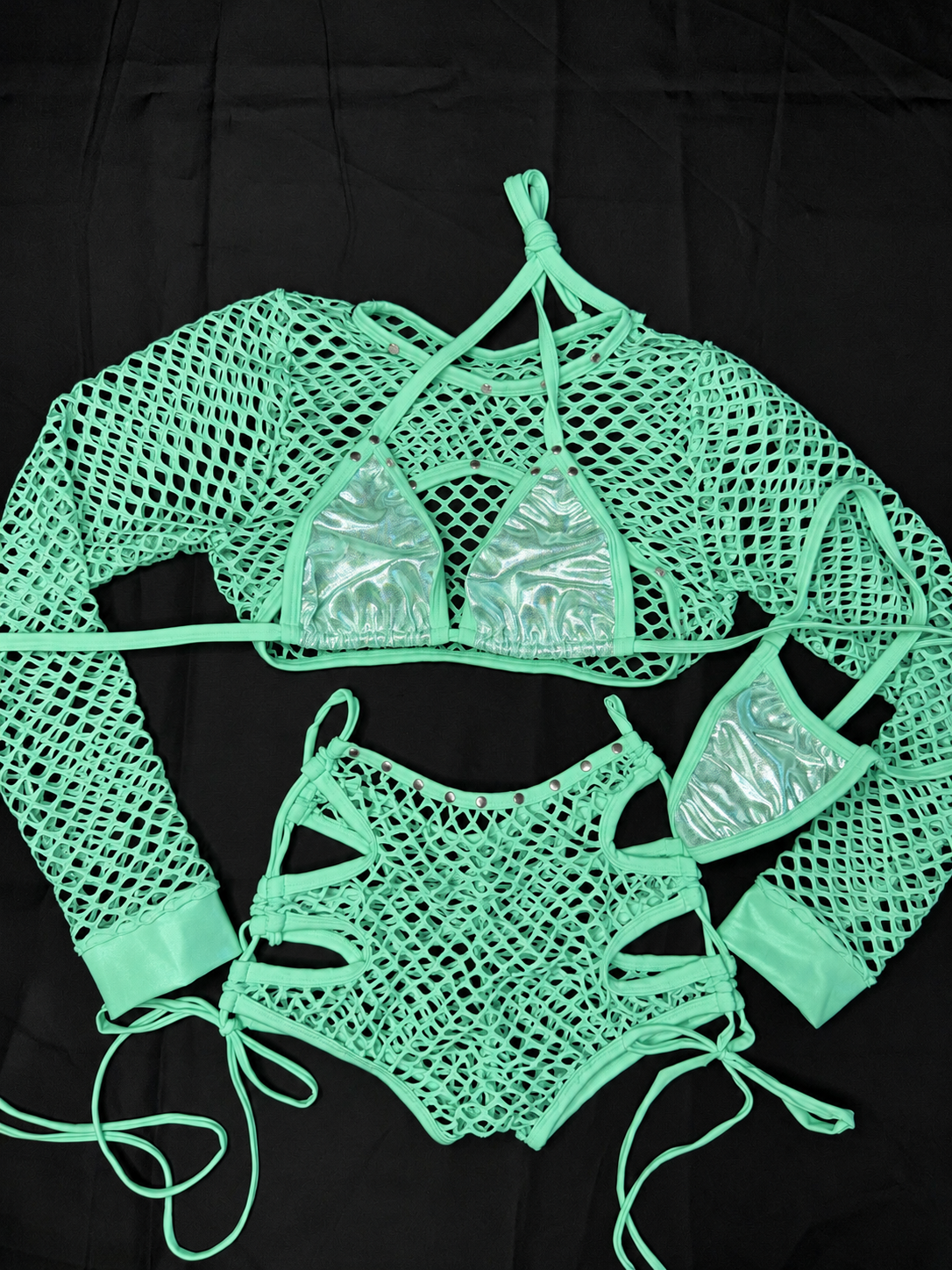 Mint Net & Mystique Mint/Silver Two-Piece Lingerie Outfit