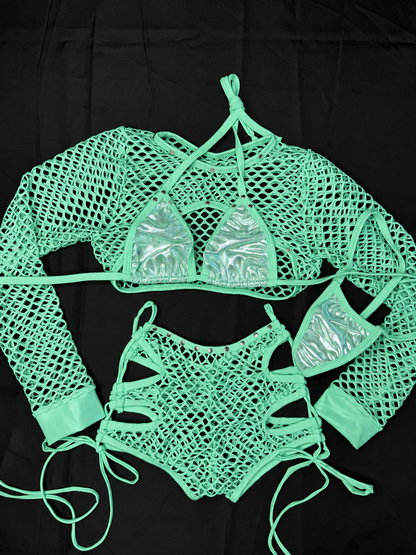 Mint Net & Mystique Mint/Silver Two-Piece Lingerie Outfit
