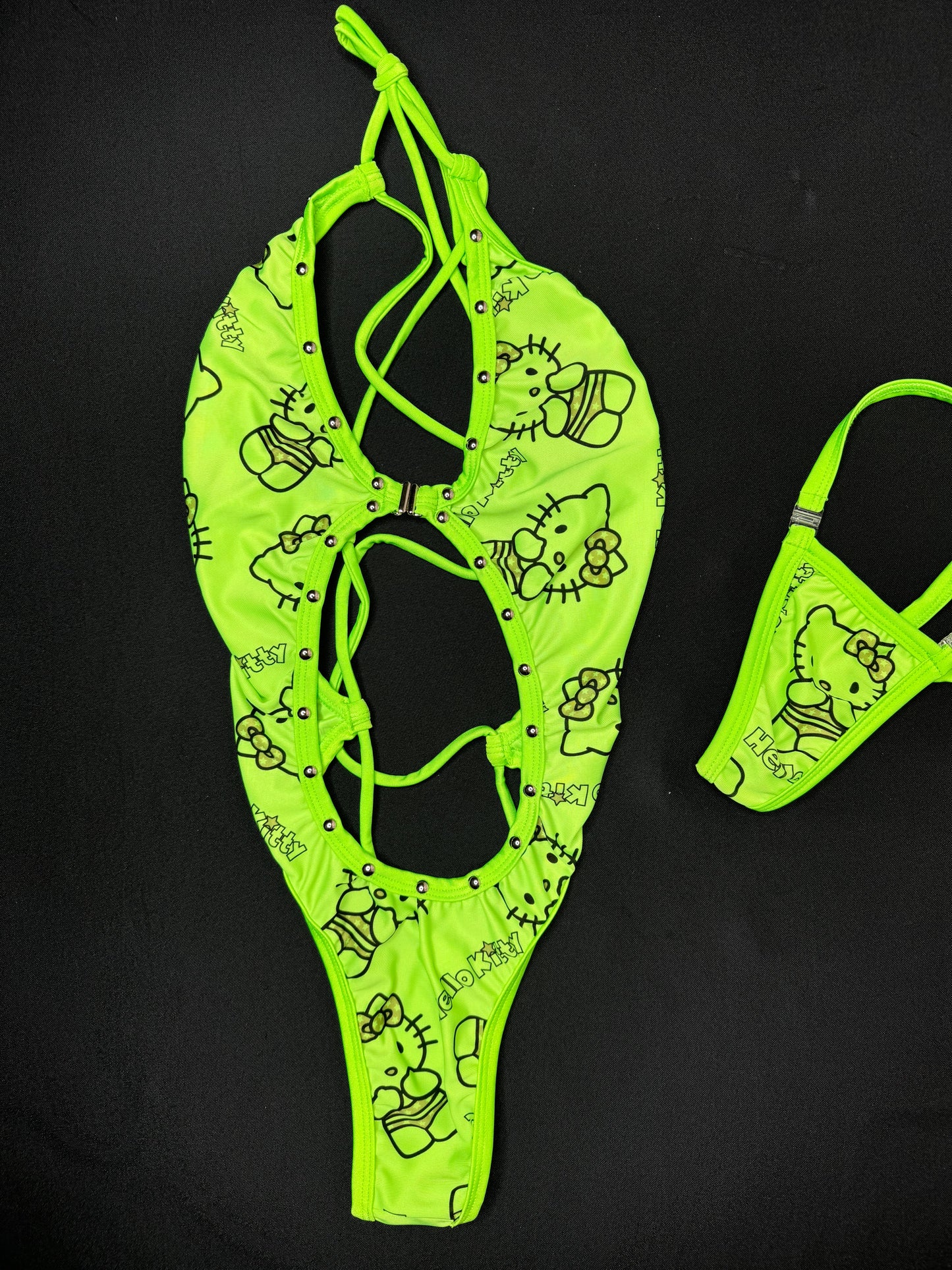 Neon Green Kitty One-Piece Lingerie Outfit