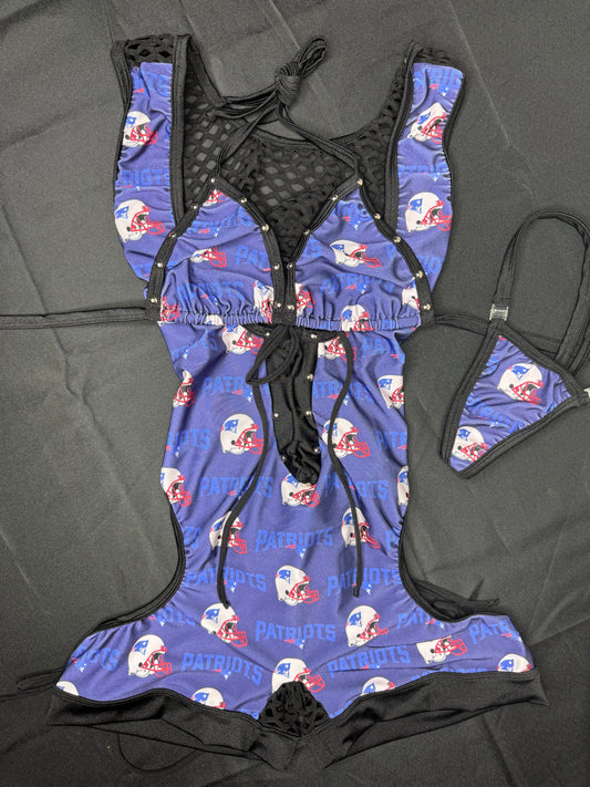 Patriots Print/Black Spandex One-Piece Lingerie Outfit