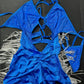 Royal Blue Mesh/Stretch Fabric Chrome Fringe Romper