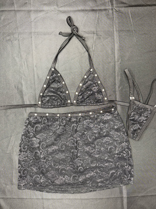 Black Lace Two-Piece Skirt Lingerie Outfit