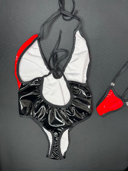 Red/Black Latex One-Piece Lingerie Outfit