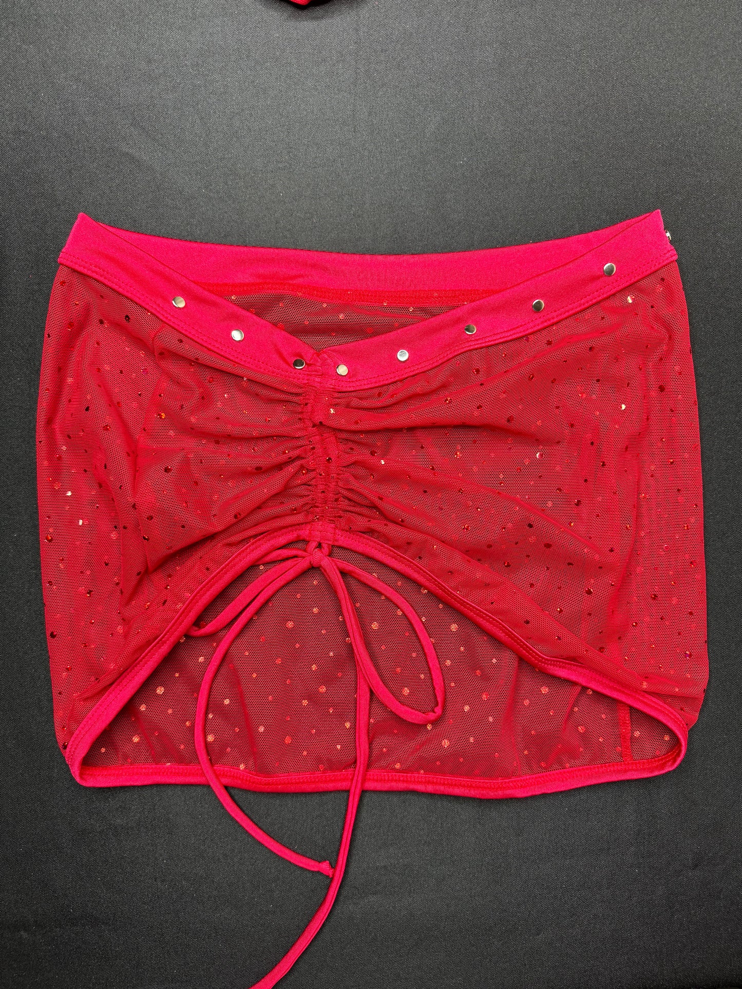 Red Mesh Two-Piece Sling-Shot Skirt Lingerie Outfit