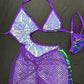 Trippy Blue/Green Spandex/Purple Fishnet One-Piece Lingerie Outfit