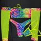 Rainbow Fish Animal Print Spandex/Neon Yellow Mesh Two-Piece Lingerie Outfit