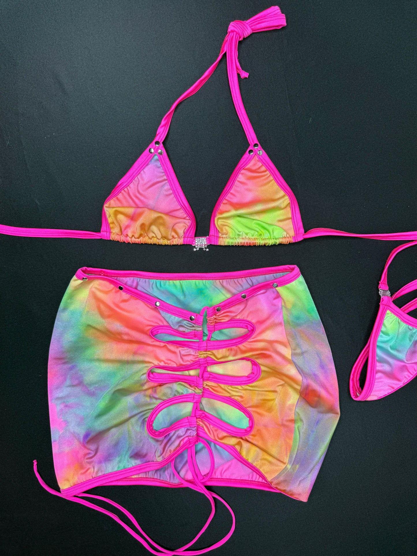 Tie Dye Spandex Two-Piece Skirt Lingerie Outfit