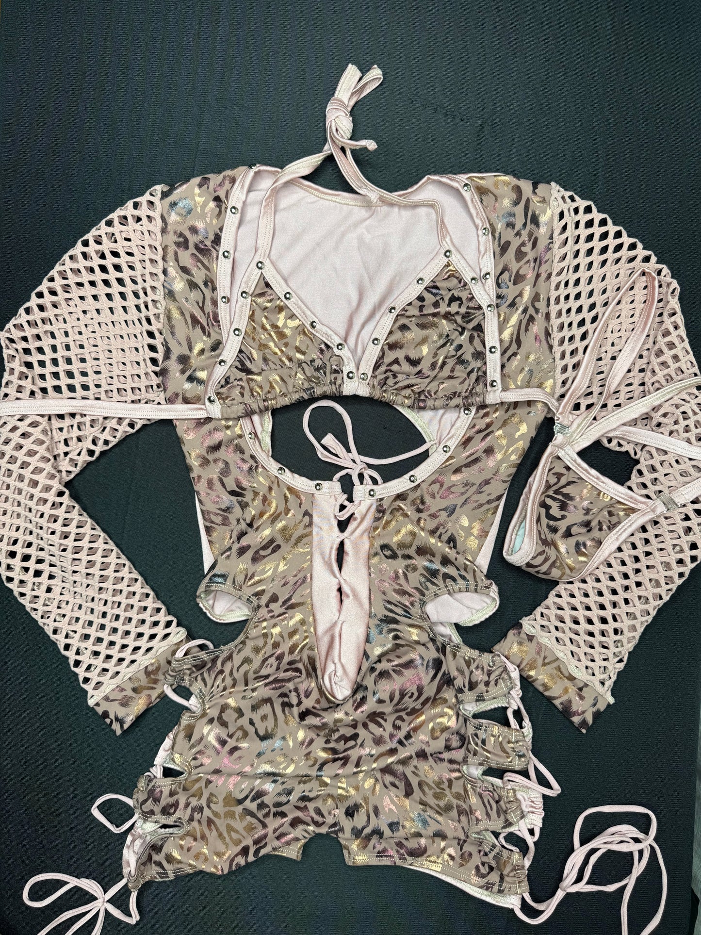 Cheetah Animal Print/Nude One-Piece Romper Lingerie Outfit