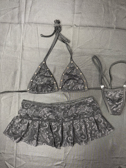 Black Lace Skirt Lingerie Outfit