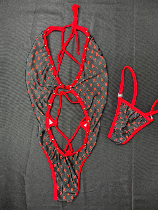 Red/Black Bunny One-Piece Exotic Dancer Outfit