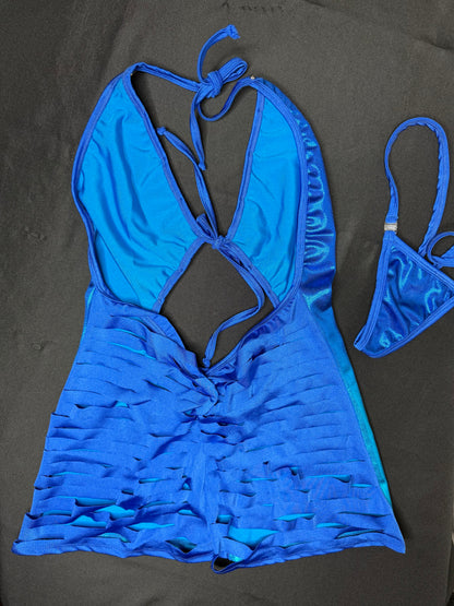 Ombré Royal Blue One-Piece Ripped Back Lingerie Outfit