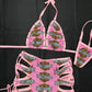 Harley Pink/Baby Pink Spandex Fishnet Shorts/Bikini Top Two-Piece Lingerie Outfit