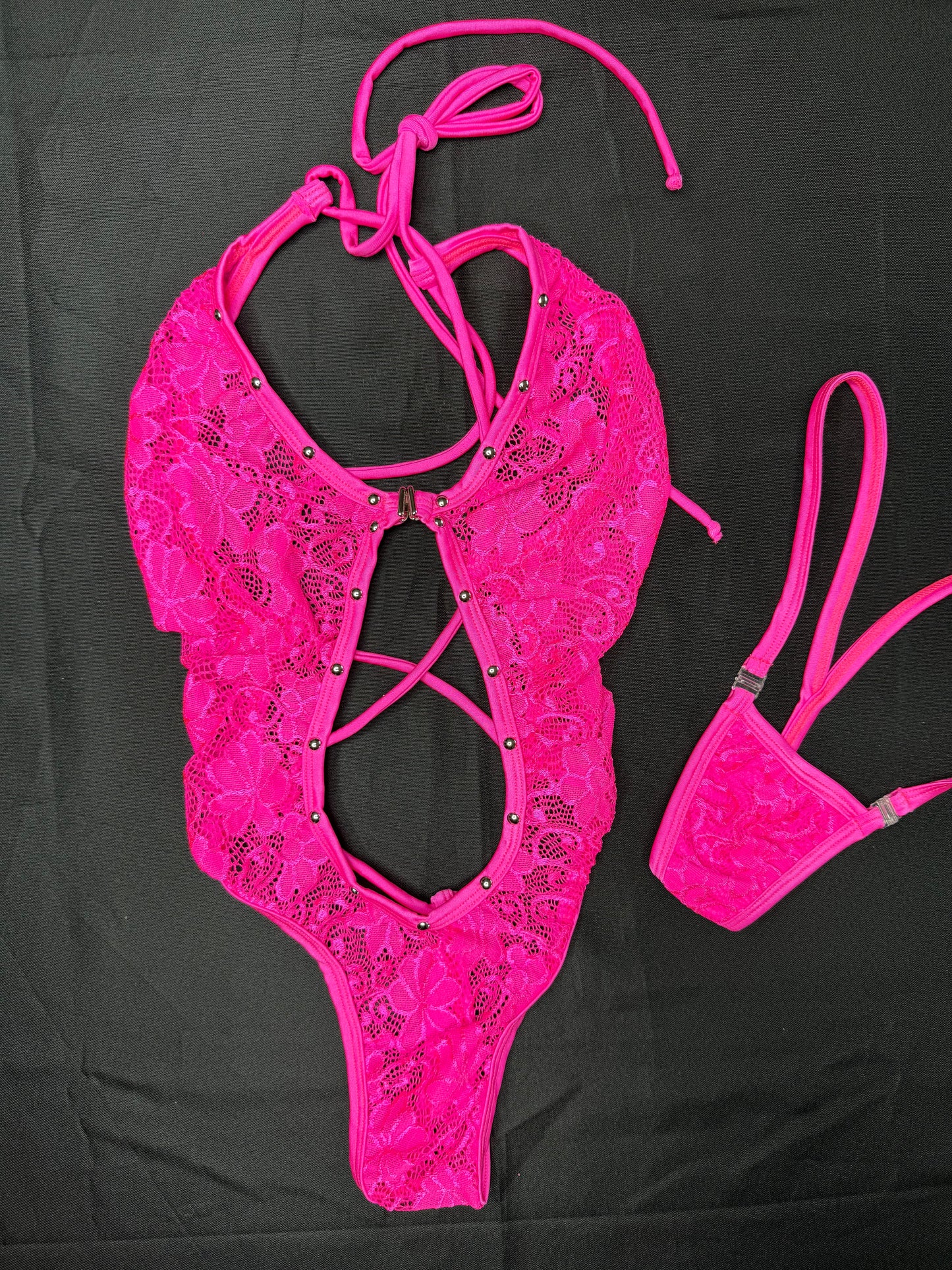Hot Pink Lace One-Piece Lingerie Outfit