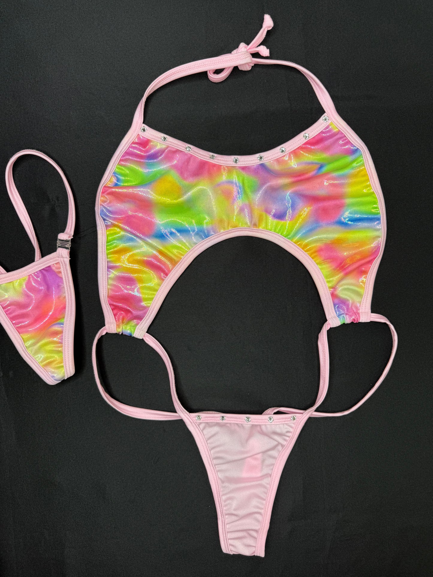 Baby Pink/Rainbow One-Piece Sling-Shot Lingerie Outfit