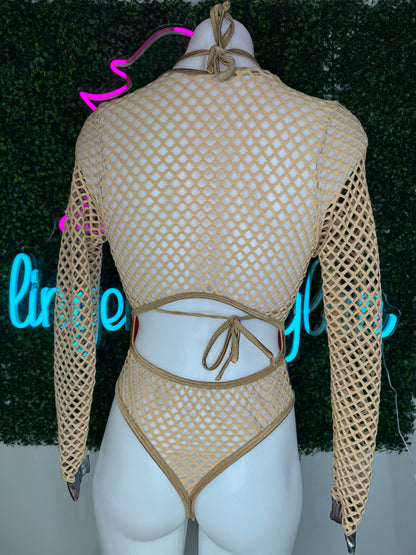 Oil Spill Beige Leotard Lingerie Outfit