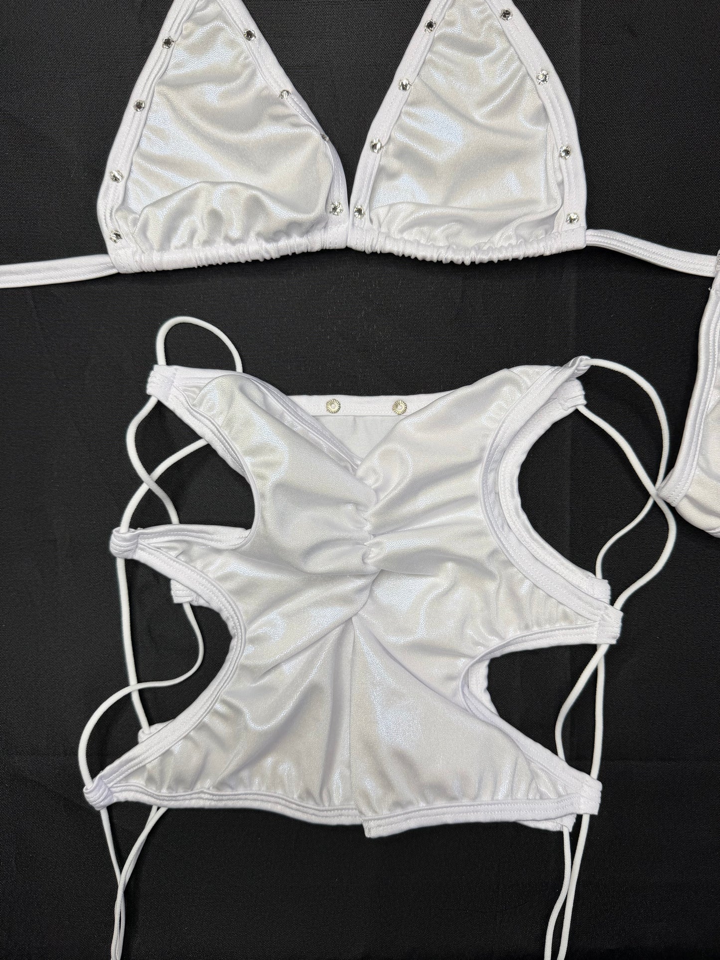 Metallic White/White Spandex Bikini Top/Shorts Two-Piece Lingerie Outfit