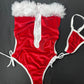 Exotic Dance Wear Red Velvet & White One-Piece Christmas Outfit