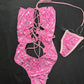 Pink Cheetah Animal Print One-Piece Lingerie Outfit
