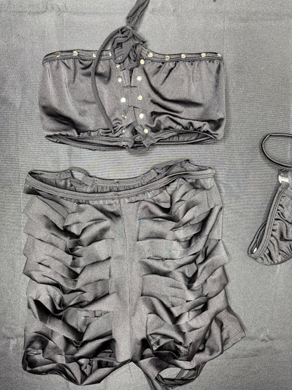Black Tube-Top/Shorts Ripped Back Shorts Lingerie Outfit